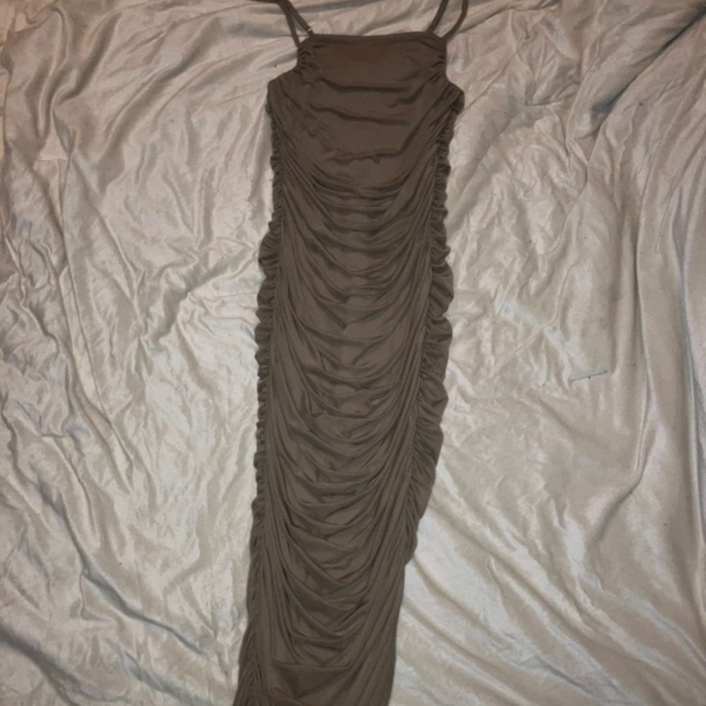 Elegant Ruched Brown Maxi Dress